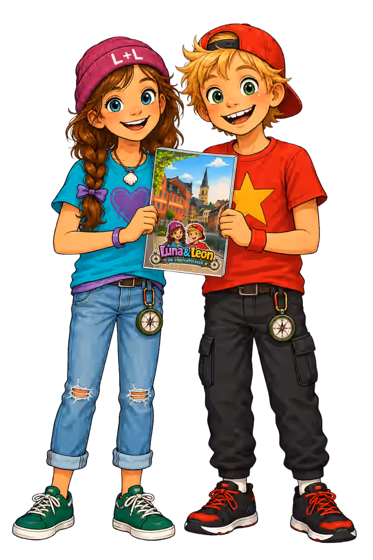 Luna und Leon halten das Comicheft